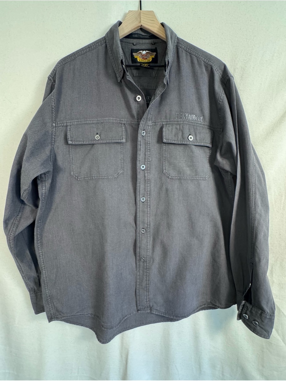 Vintage Harley-Davidson Men's Slate Gray Button-Front Shirt/Jacket 100% Cotton